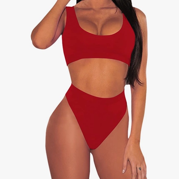 Red High Waist Swimsuit - Picture 5 of 7